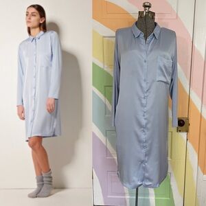 Pluto Luxury Belgian Nightgown Baby Blue Satin & Modal Sleep Shirt Dress 42/L 💛🎀